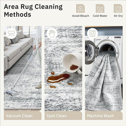 Soalmost 5x5 Grey Round Rug 5ft Living Room Circle Rug Vintage Gray Round Area Rug Non Slip Indoor Carpet for Entryway Dining Room Bedroom