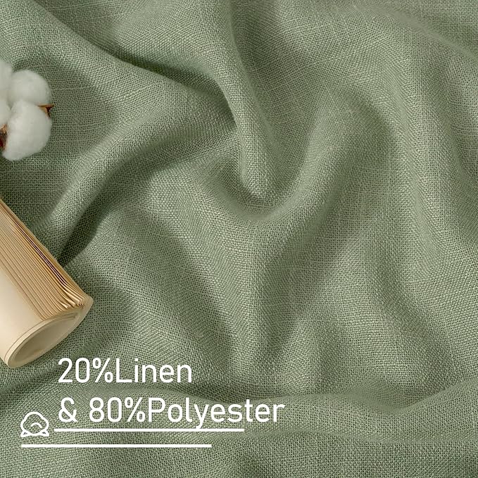 LAMIT Sage Green Linen Curtains for Living Room 84 inch Length 2 Panels, Light Filtering Semi Sheer Panels Back Tab and Rod Pocket Boho Neutral Drapes for Bedroom/Farmhouse, 38 x 84 Inch