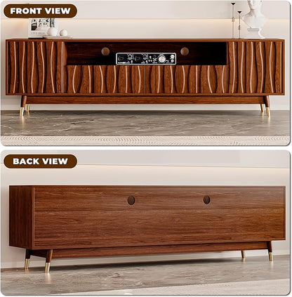 ATJafurn 78‘’ Brown Walnut Finish TV Stand