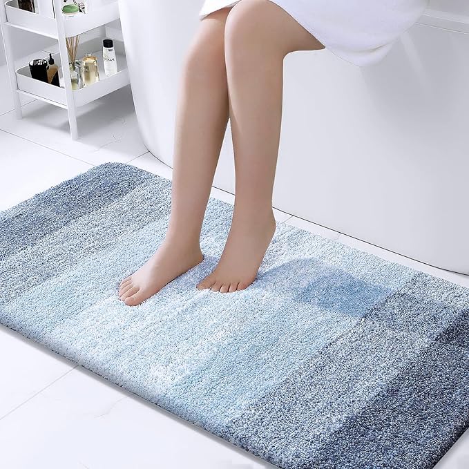 OLANLY Bathroom Runner Rugs 44x24, Extra Soft Absorbent Microfiber Bath Rugs, Rubber Backing, Quick Dry, Machine Washable Bath Mats for Bathroom Floor, Tub and Shower, Home Decor Accessories, Blue