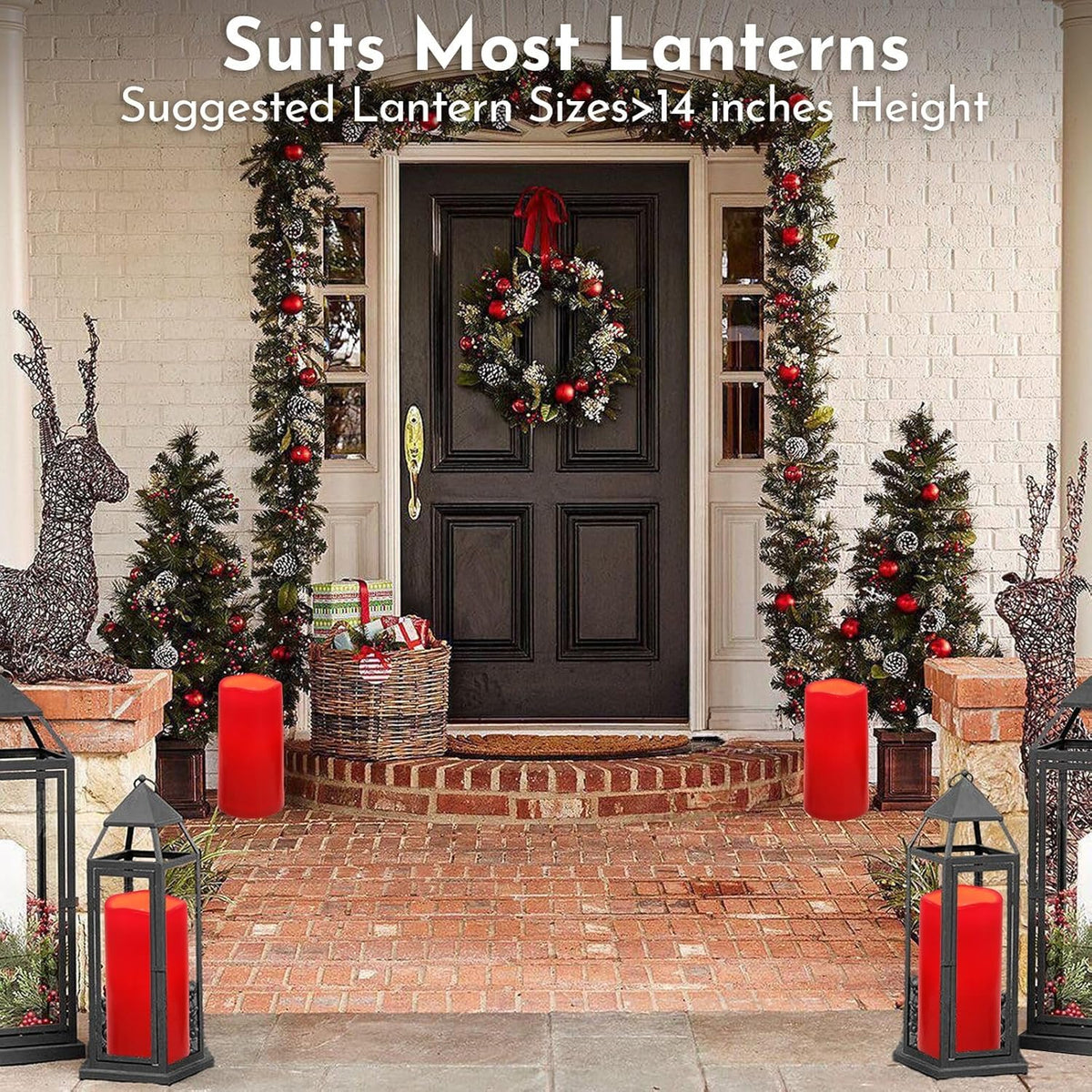 NURADA Large Waterproof Flameless Candles 6" 8" 10" x 4" - Outdoor Indoor LED Pillar Flickering Candle Battery Operated with Timer Remote for Patio Porch Christmas Decor - Red Set of 3