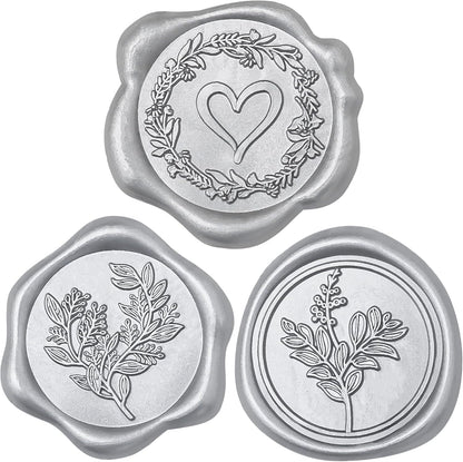 60 Pcs Silver Wax Seal Stickers Self-Adhesive Envelope Seals Stamp Stickers, Perfect for Wedding Invitations Seating Chart Christmas Gift Wrapping 3 Designs in 1 Pack