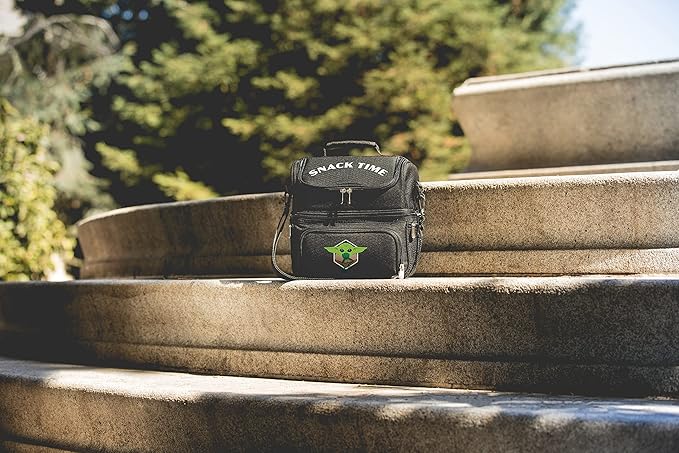 PICNIC TIME Star Wars Mandalorian Grogu Pranzo Insulated Lunch Box, Soft Sided Lunch Cooler Bag with Utensil Set, Dual Compartment Lunch Tote, (Black)