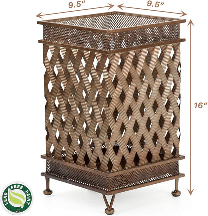 Dualplex Super Quality Umbrella Stand, Umbrella Holder, Antique Look Metal, Entry Hallway Décor, w/Removable Drip Tray. Home, Office Decoration Rack Holds Umbrellas Canes Walking Sticks (Square)