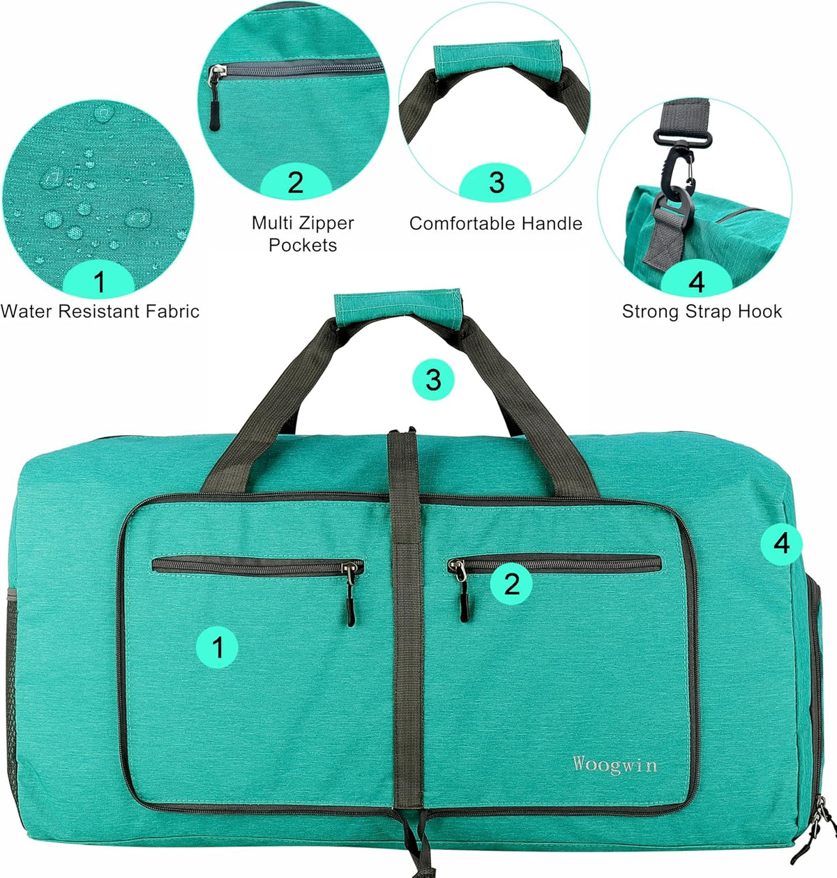 Woogwin Travel Duffel Bag Large Foldable Waterproof Overnight Bag for Beach Swim Bags Pool Sports Gym