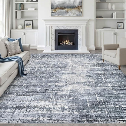 9x12 Area Rug Living Room: Washable Large Neutral Navy Rug Abstract Soft Modern Stain Resistant Indoor Floor Non-Slip Carpet for Bedroom Nursery Kids Office Playroom Dining Room Under Table Home
