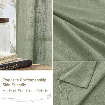 LAMIT Extra Wide Linen Curtains for Bedroom, Sage Green Light Filtering Faux Linen Textured Panels Semi Sheer Back Tab and Rod Pocket Boho Drapes for Living Room, 2 Panels, 60 x 84 Inch