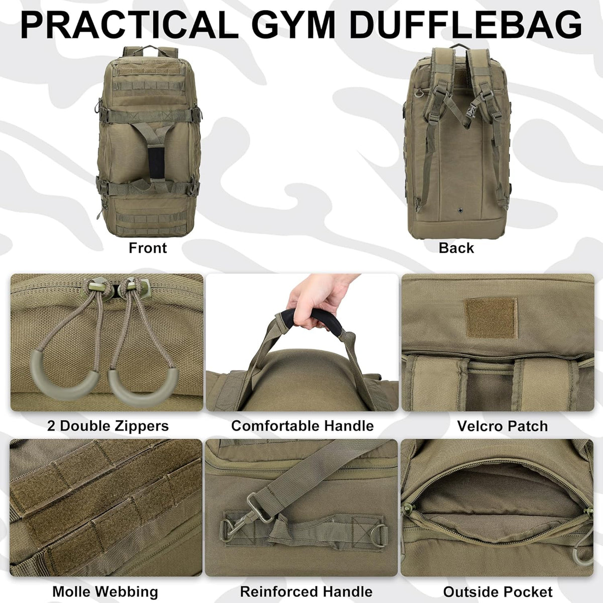 Gym Bag Duffle Bags Backpack Travel Duffle Bag with Weekend Overnight Bag for Outdoor Tactical Sports Travel Camping Hunting (Green, 60L)