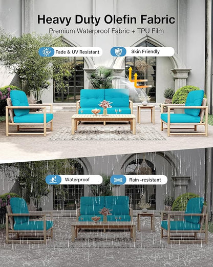 YEFU Outdoor Cushions for Patio Furniture: Waterproof Fade-Resistant Outdoor Chair Cushions Set of 4 - Deep Seat Patio Cushions Replacement with Ties for Chair Sofa Couch - 24 x 24 Inch(Blue)