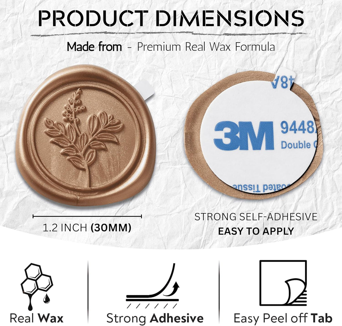 Wax Seal Stickers (60 Pcs, 3 Designs in 1 Pack) Premium Envelope Seal Stickers for Wedding Invitation Envelopes, Adhesive Wax Seals, Perfect for Seating Chart, Gift Wrapping