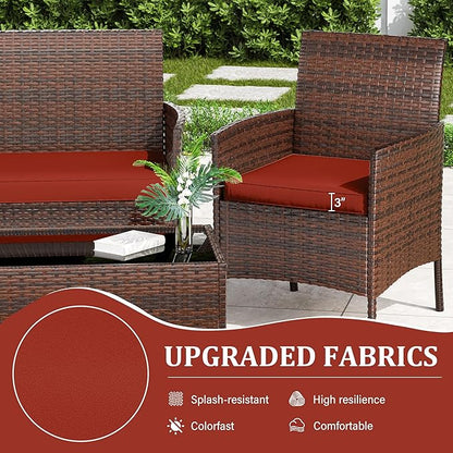 3 Pack Outdoor Replacement Cushions, Fit for 4-Seater Wicker Rattan Patio Conversation Set, 36x18x3,18x18x3, Liner & Cover