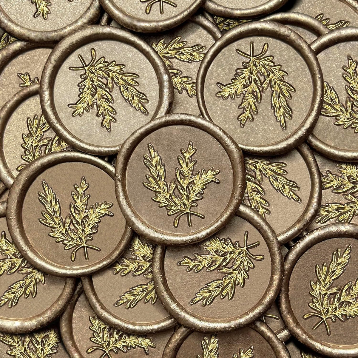 50Pcs Gold & Champagne Gold Wax Seal Stickers Handmade Envelope Seals Self Adhesive Wax Stickers for Wedding Party Invitations, Envelope, Gift Wrap, Christmas(Gold Rosemary Style, Champagne Gold Wax)