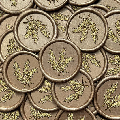 50Pcs Gold & Champagne Gold Wax Seal Stickers Handmade Envelope Seals Self Adhesive Wax Stickers for Wedding Party Invitations, Envelope, Gift Wrap, Christmas(Gold Rosemary Style, Champagne Gold Wax)