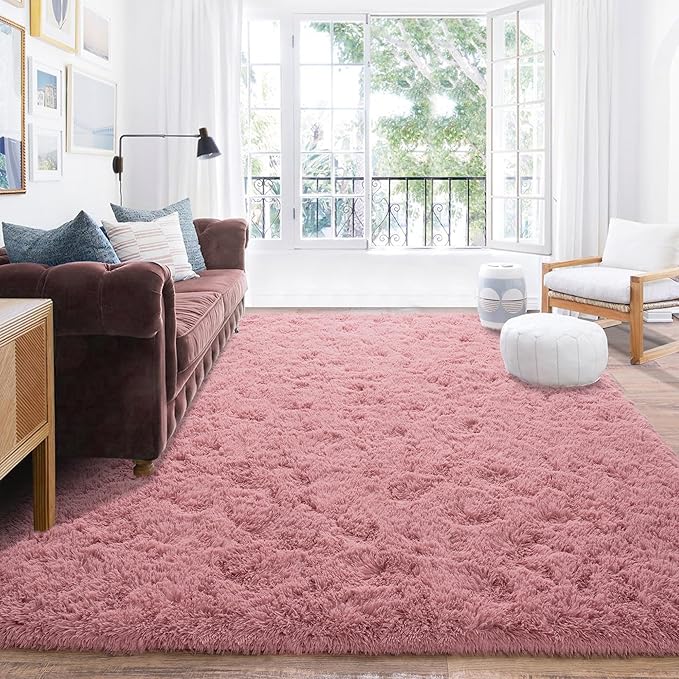 Rugs for Living Room 5x7, Soft Shaggy Modern Shag Area Rug for Bedroom, Upgrade Non-Slip Plush Fluffy Carpet for Kids Boys Girls Room Home Decor Aesthetic, Blush