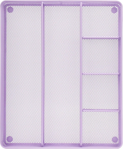 Annova Desk Top Organizer/Storage Tray - Metal Mesh with Dividers for Pens, Desktop Accessories, Bathroom, Kitchen, Makeup and Office Supplies (Large, Light Purple)