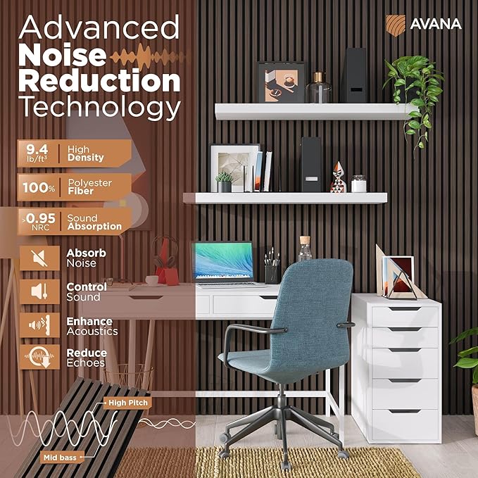 Avana Modern Acoustic Wood Wall Panels – 94.4x12.6 Inch Dark Walnut Acoustic
