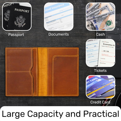 HIFA Leather Passport Holder, Handmade Passport Cover with Card and Ticket Slot - Genuine Leather, Elegant Design, Easy Access - Passport Case, Passport Wallet, Passport Holder