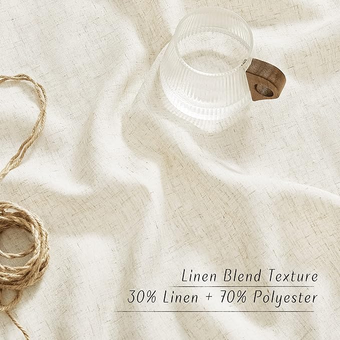 NICETOWN Linen Curtains for Windows 90 inch Long, Grommet Semi Sheer Vertical Drapes Privacy Added with Light Filtering for Bedroom/Living Room, Natural, W34 x L90, 2 Pieces