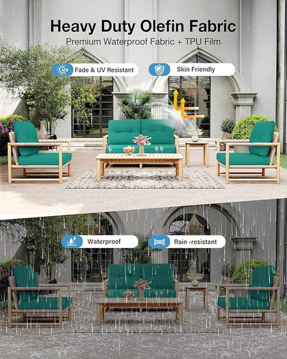 YEFU Olefin Outdoor Chair Cushions: Fade Resistant Outdoor Seat Cushion 24 x 24 - All Weather Patio Furniture Cushion with Ties - Deep Seat Patio Cushions for Chair Sofa Couch(Teal)