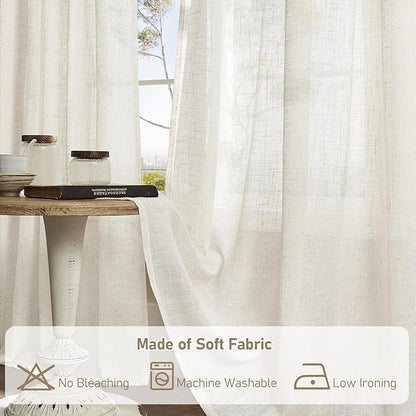 LAMIT Short Linen Kitchen Window Curtains 36 Inch Length, Over Sink Semi Sheer Light Filtering Panels Back Tab and Rod Pocket Drapes for Basement Bathroom Window, 2 Panels, Cream Ivory，34 x 36 Inch