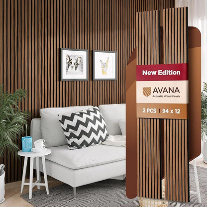 Avana Acoustic Wood Wall Panels – 94.4 x 12.6 Inch Rustic Walnut Acoustic