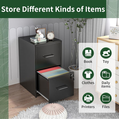 2 Drawer File Cabinet with Lock, Vertical File Cabinet with Lock, Locking File Cabinet Hanging Files for A4/ Legal/Letter,Black