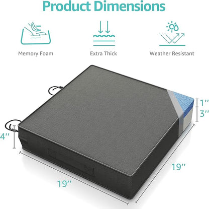 YENING 19x19 Memory Foam Outdoor Chair Cushions Waterproof 4 Inch Extra Thick Patio Seat Pads for Furniture Grey Set of 2