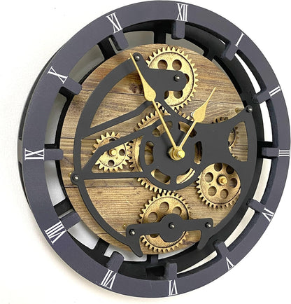 The Gears Clock Desk Clock 10 inches with Real Moving Gears Convertible into Wall Clock (Gold Antique)