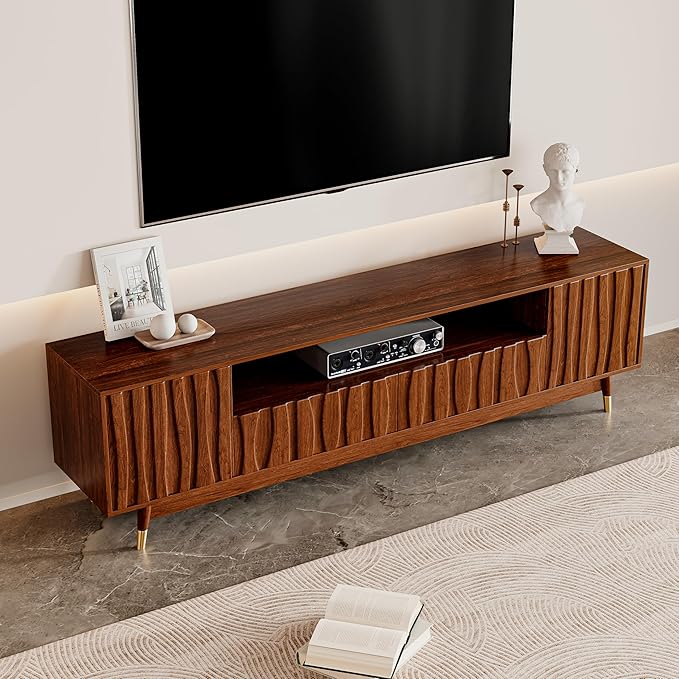 ATJafurn 78‘’ Brown Walnut Finish TV Stand