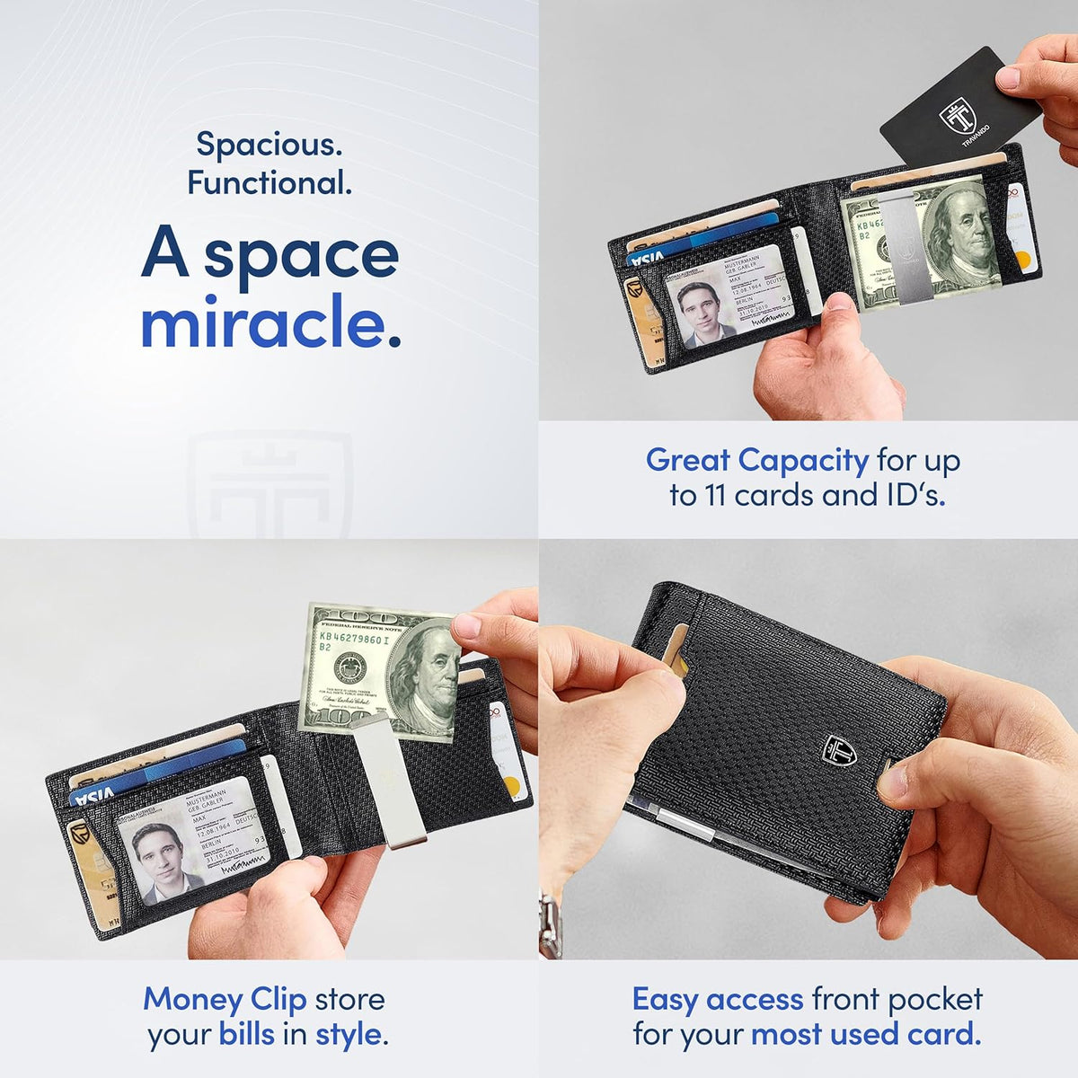 TRAVANDO Mens Wallet with Money Clip AUSTIN RFID Blocking Bifold Credit Card Holder for Men with Gift Box