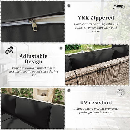 Patio Furniture Cushions, Replacement Outdoor Cushions for 4-Seat Patio Furniture, Waterproof Cushions for Outdoor Sectional Sofa Couch, Black