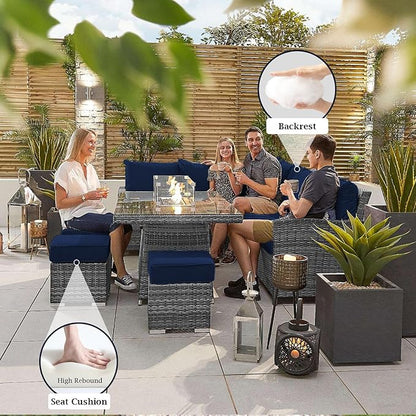 Outdoor Sectional Cushions, 4" Foam High-Density, Water-Resistant Couch Cushions Replacement Set, 14 Piece Patio Sectional Cushion for 6-Seat Sectional Patio Conversation Sets (Dark Blue)