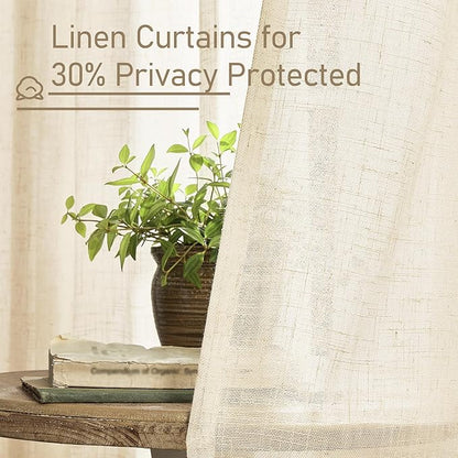 LAMIT Beige Linen Curtains 45 Inches Long for Bedroom, Light Filtering Panels Back Tab and Rod Pocket Neutral Drapes for Kitchen/Window/Loft Room, 52 x 45 Inch, 2 Panels