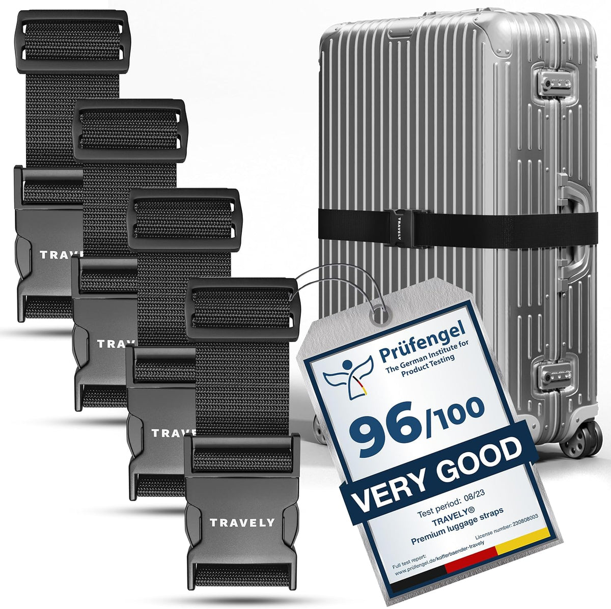 TRAVELY luggage straps - Particularly conspicuous & secure - Incl. 4 name tags - Luggage strap ideal crosswise - [set of 4]