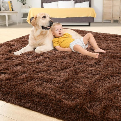 Tepook Area Rugs 9x12 for Living Room, Super Soft Fluffy Rugs for Bedroom, Modern Shaggy Rug Fuzzy Carpets for Kids, Plush Indoor Nursery Home Decor Rug with Non-Slip Bottom, Brown