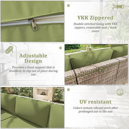 Patio Furniture Cushions, Replacement Outdoor Cushions for 4-Seat Patio Furniture, Waterproof Cushions for Outdoor Sectional Sofa Couch, Light Green
