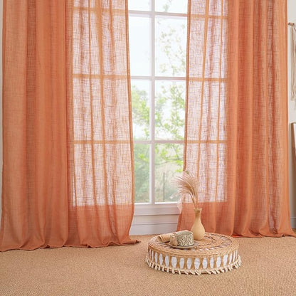LAMIT Burnt Orange Sheer Linen Curtains, 84 inch Light Filtering Semi Sheer Panels Back Tab and Rod Pocket Farmhouse Rust Drapes for Bedroom/Living Room, 2 Panels, 52 x 84 Inch