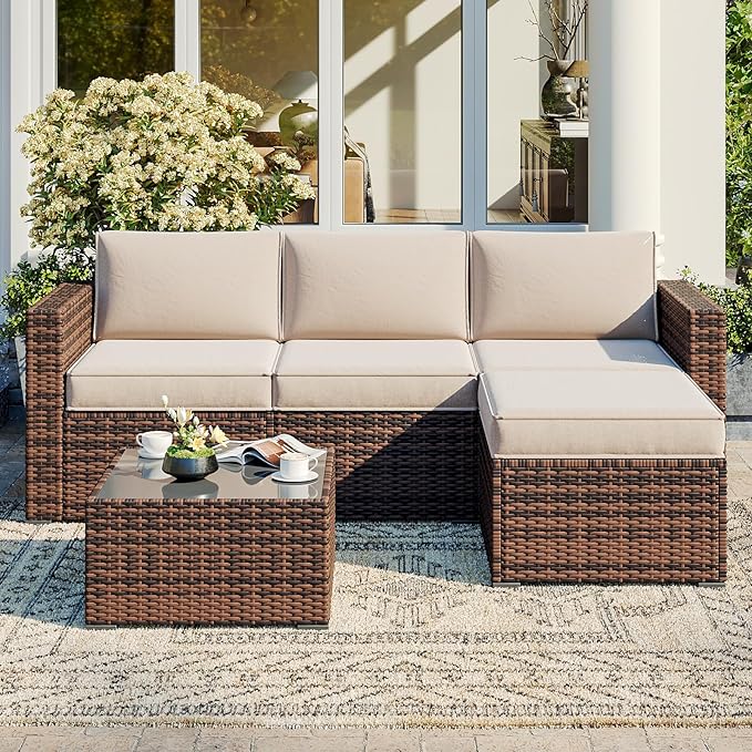 Aoxun Replacement Cushions for Outdoor Furniture, 7-Piece Outdoor Cushions for Patio Furniture, Deep Seat, Waterproof & Fade Resistant Couch Cushion for Patio Conversation Sets, Beige