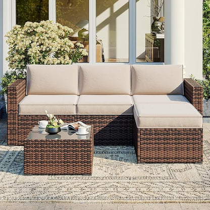 Aoxun Replacement Cushions for Outdoor Furniture, 7-Piece Outdoor Cushions for Patio Furniture, Deep Seat, Waterproof & Fade Resistant Couch Cushion for Patio Conversation Sets, Beige