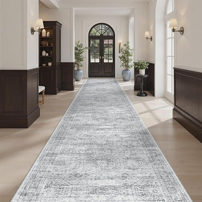 Soalmost Hallway Runner Rug 3x16 - Vintage Non Slip Washable 16ft Kitchen Runner for Entrance Soft Long Carpet Runners for Living Room Bedroom Dining Room, Grey