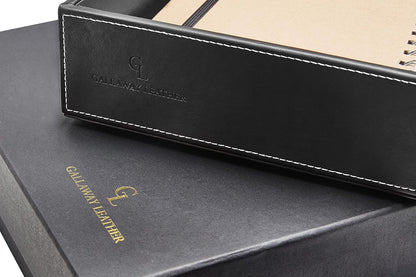 Gallaway Leather Letter Tray Organizer - PU Leather Desk Tray, Perfect for Office Organization, Document Holder Fits A4 Paper, Stackable Drawers for Extra Storage (Black)