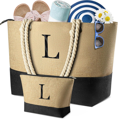 TOPEAST Christmas Gifts for Women - Beach Bags with Makeup Bag Travel Essential Christmas Birthday Gifts for Mom Friends