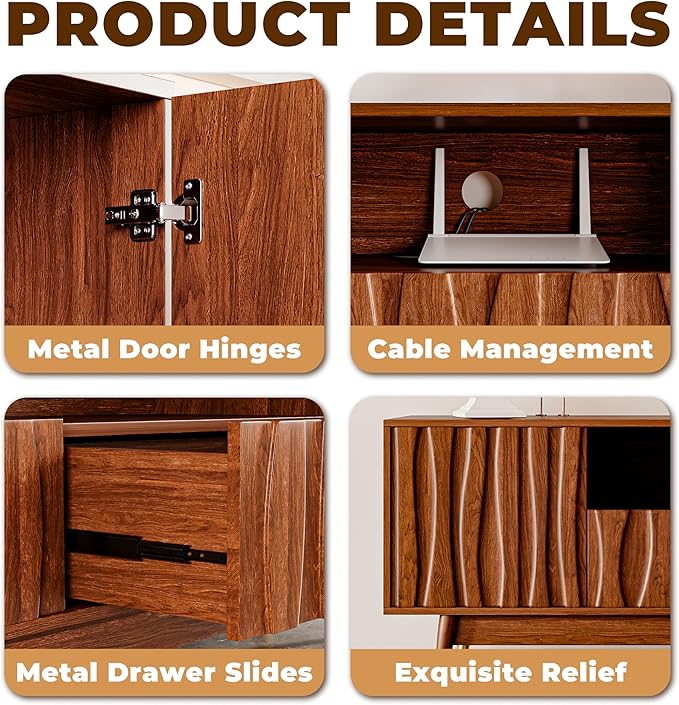 ATJafurn 78‘’ Brown Walnut Finish TV Stand