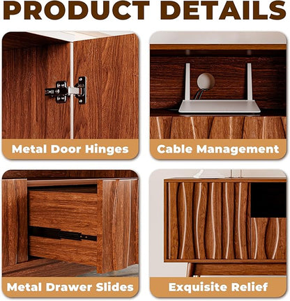 ATJafurn 78‘’ Brown Walnut Finish TV Stand