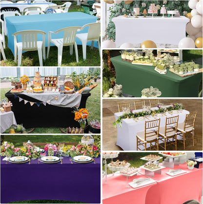 Obstal 4Ft Stretch Spandex Table Cover for Standard Folding Tables - 2 Pack Universal Rectangular Fitted Tablecloth for Party, Banquet, Events, Trade Show (Dark Red, 48L x 24W x 30H Inches)