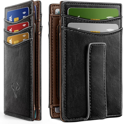 BULLIANT Magnetic Closure Slim Wallet-Genuine Leather Front Pocket Wallet for Men,RFID Blocking,Holds 12 Cards and Money Clip