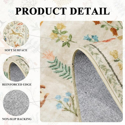 DUKINO 2x3 Rug, Washable Animal Rugs for Entryway, Non Slip Indoor Door Mat, Soft Low Pile Small Area Carpet for Entrance, Bedroom, Kitchen, Laundry, Bathroom, Beige