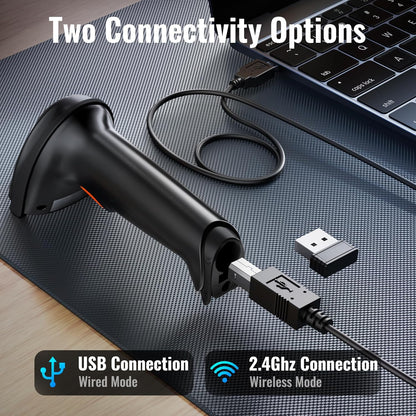 Tera 1D 2D QR Barcode Scanner Wireless and Wired with Battery Level Indicator Digital Printed Bar Code Reader Cordless Handheld Barcode Scanner Compact Plug and Play Model D5100