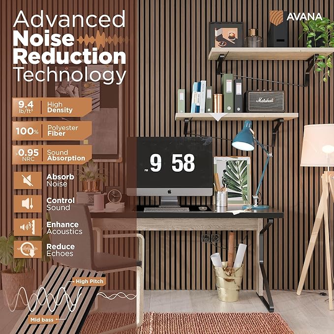 Avana Modern Acoustic Wood Wall Panels – 94.4 X 12.6 Inch Smoke Walnut Acoustic