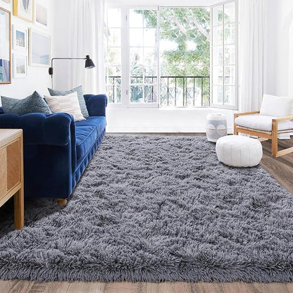 Rugs for Living Room 5x7, Soft Shaggy Modern Shag Area Rug for Bedroom, Upgrade Non-Slip Plush Fluffy Carpet for Kids Boys Girls Room Home Decor Aesthetic, Grey